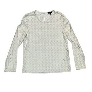 Banana Republic Top Dressy Medium Eyelet Lace Blouse Tunic Cream Long Sleeve